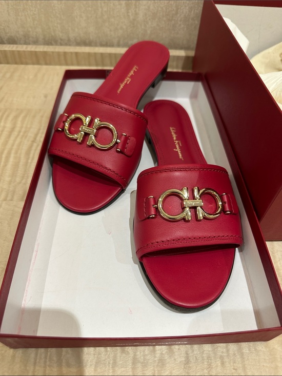 Salvatore Ferragamo Shoes - Salvatore Ferragamo Red Leather Gancini Slide Mules